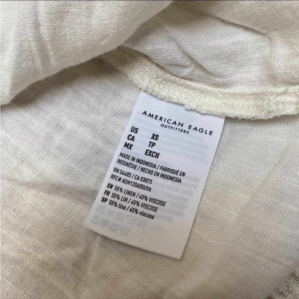 American Eagle Linen Blend Cropped Utility Shirt Jacket White Button Front XS - Picture 13 of 14